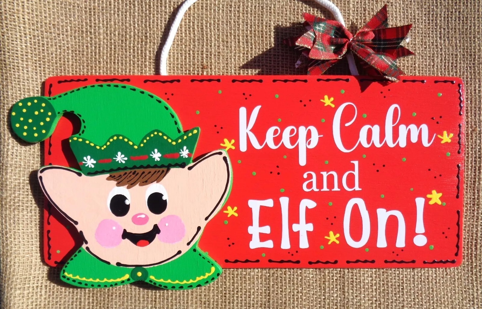 6”X12” Stay Calm And Elf On Christmas Elves Sign Santa Door Plaque Holiday - $29.98