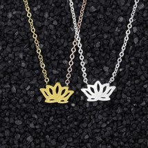 TINY LOTUS NECKLACE 0.5&quot; Small Pendant Stainless Steel with Gold or Silver Plate - £6.35 GBP
