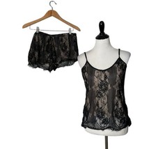 Vince Camuto Women&#39;s Black Floral Lace Pajama Set Lounge Top and Shorts ... - £19.46 GBP