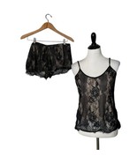 Vince Camuto Women&#39;s Black Floral Lace Pajama Set Lounge Top and Shorts ... - £19.46 GBP