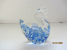 Hand Blown Art Glass Blue Swan Paperweight Bird Office Figurine Goose Duck Decor - £7.82 GBP