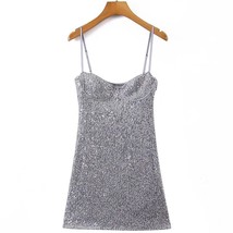 TRAFZA Breast Wrap Sequin Adjustable Sling Dress Open Back Slim Fit  Side Zip St - £105.00 GBP