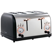 MegaChef 4 Slice Wide Slot Toaster with Variable Browning in Black and Rose Gold - $99.70