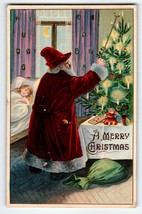 Santa Claus Christmas Postcard Old World Holds Candle Torch Lit Tree 190... - $87.30