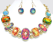 Iridescent Opalescent Colored Charms Necklace Earrings Set Fashion Jewelry - £8.76 GBP