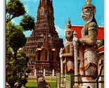 Guardians at Wat Aroon Temple of Dawn Bangkok Thailand Chrome Postcard W8 - $3.91