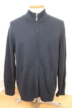 LL Bean L Blue Cotton Knit Full Zip Cardigan Sweater Jacket 258292 - £25.81 GBP