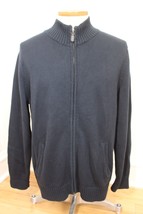 LL Bean L Blue Cotton Knit Full Zip Cardigan Sweater Jacket 258292 - £25.59 GBP