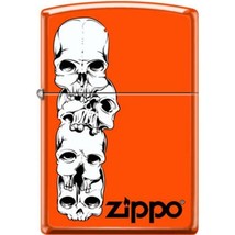 Zippo Lighter - Skulls Stacked With Logo Neon Orange - 853939 - £22.98 GBP