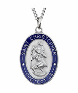 Sterling Silver &amp; Blue Enamel St. Christopher Medal with Chain - €174,84 EUR