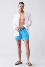 Men&#39;s Turquoise Quick Dry Printed Standard Size Swimwear Marine Shorts E... - £25.94 GBP