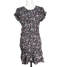Free People Dress Black Floral Smocked Short Cap Sleeve Ruffle Size S - £22.57 GBP
