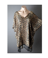 Brown Womens Leopard Animal Print Loose Fringe Short Sleeve Top Blouse S... - $19.99