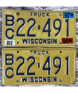 Vintage 80s 1988 88 Wisconsin Blue on Yellow Pair (2) of TRUCK License P... - £14.45 GBP