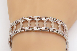 925 Sterling Silver - Vintage Textured Panel Hinge Link Chain Bracelet -... - £58.68 GBP