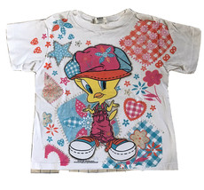 Vintage 1996 All Over Print Tweety Bird TShirt Sz L  Hearts Stars Sun Sportswear - £19.36 GBP
