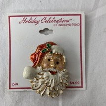 Brooch Pin Holiday Creations By Christopher Radko Rhinestone Christmas Santa NEW - £30.26 GBP