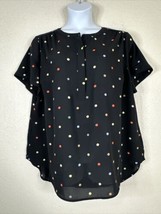 EVRI Womens Plus Size 2X Black Polka Dot Button-Up Neck Top Short Sleeve - £14.18 GBP