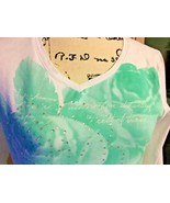 Womens Erin London White Green Design Rhinestone V-neck T Shirt Small SK... - $6.88