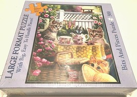  Bits and Pieces Brooke Faulder Tabby Tea Time 300 Large Format Puzzle New - $11.39