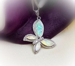1.50Ct Marquise Cut Fire Opal Butterfly Pendant 14K White Gold Finish 18&quot; Chain - £148.71 GBP