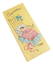 Congratulations Baby Girl Vintage Glitter Greeting Card Infant Asleep Ir... - $8.95