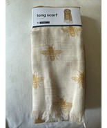 Women&#39;s Two Tone Harvest Gold &amp; Beige Bee Print Fashion Scarf 70&quot; Long 2... - £3.95 GBP