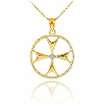 10k Solid Yellow Gold Diamond Maltese Cross Pendant Necklace 16&quot; 18&quot; 20&quot; 22&quot; - £95.82 GBP+