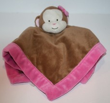 Tiddliwinks Monkey Security Blanket 13&quot; Brown Plush Pink Bow Trim Edge L... - $12.77