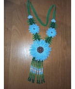 blue green multicolour flower shape seeds beads native american necklace - £20.32 GBP