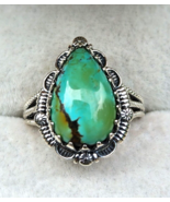 Handcrafted Blue Moon Turquoise Solitaire Ring in Sterling Silver 6.50 c... - £55.00 GBP