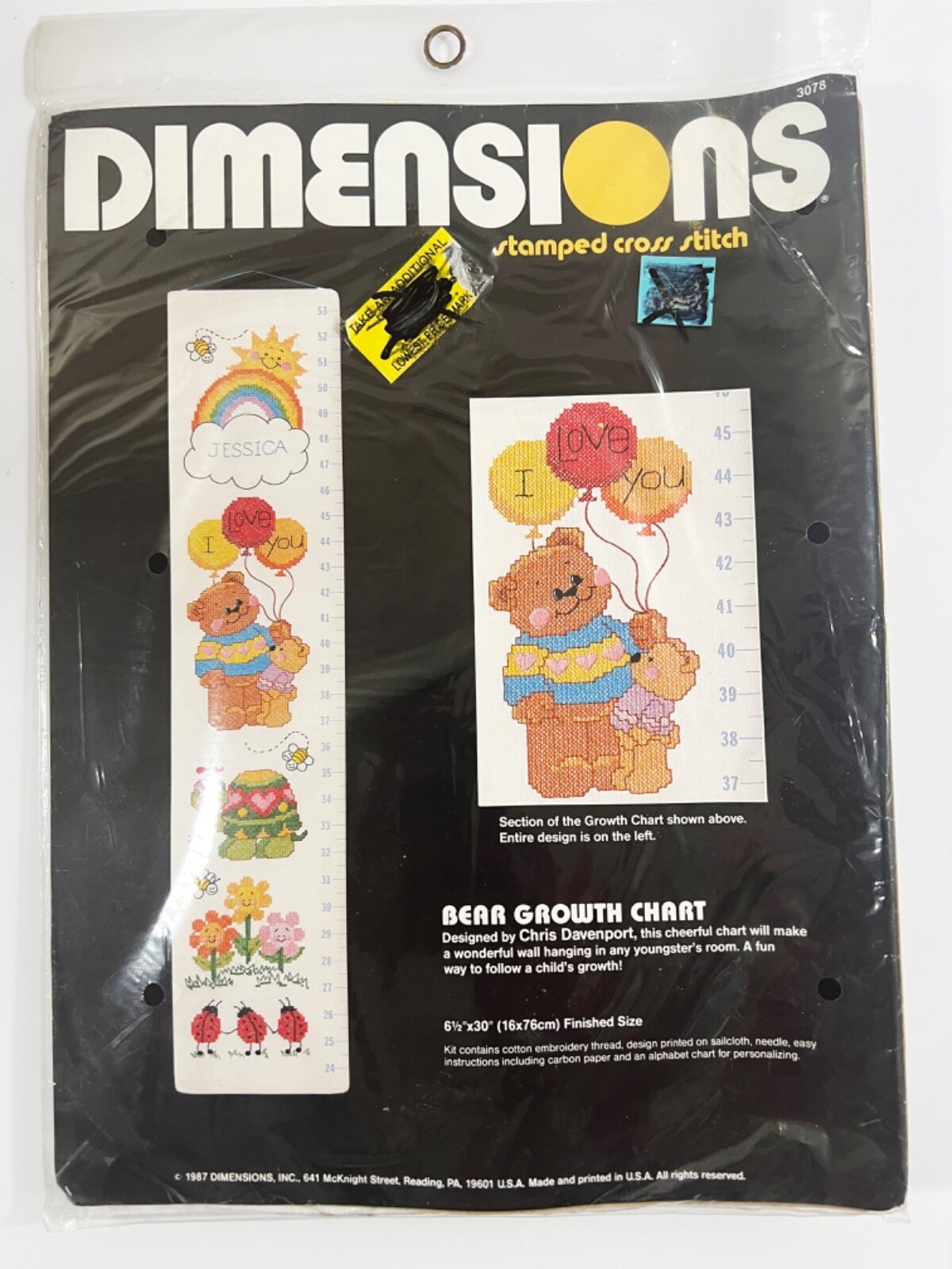 Dimensions Bear Turtle Flowers GROWTH CHART Stamped Cross Stitch Kit #3078 - $12.86