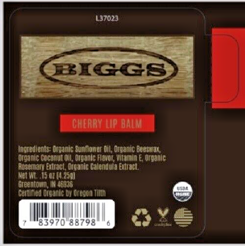 BIGGS Cherry Lip Balm USDA Organic 0.15 oz
