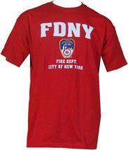 FDNY Men&#39;s Red T-Shirt with Classic Fire Department Logo and Shield - £14.93 GBP+