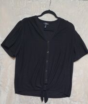 Jones New York Signature Tie Front Black Button Down Shirt 1X Women's Fa... - $17.09
