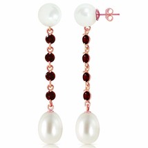 11 Carat 14K Solid Rose Gold Chandelier Gemstone Earrings w/ Garnets &amp; Pearls - £231.80 GBP