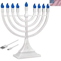 Elegant White LED Hanukkah Menorah - USB &amp; Battery Powered Flameless Can... - $71.99