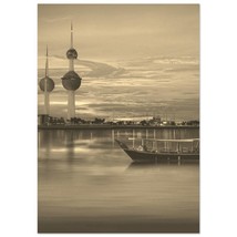 Vintage Kuwait Coast Travel Poster Print Wall Art | Retro Kuwait Towers Home Dec - £15.86 GBP