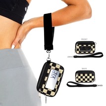 Checkered ID Wallet Vegan Leather Canvas Wristlets Black - $445.42 MXN