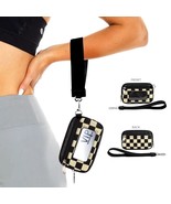 Checkered ID Wallet Vegan Leather Canvas Wristlets Black - $23.76