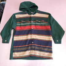VTG Bugle Boy Hooded Sweater Shirt Teen XL Green Stripe Button Up Fleece... - £21.75 GBP