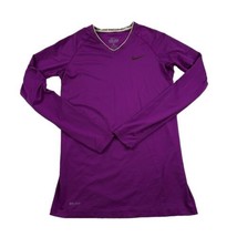 Nike Combat Pro Dri Fit Compression Shirt Womens S Purple V Neck Long Sleeve - £15.24 GBP