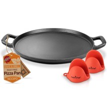 14&quot; Cast Iron Baking Pan Steel Pizza W/Easy Grip 2 Silicone Handles - £61.83 GBP