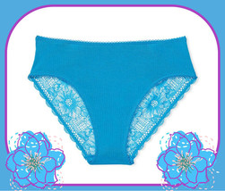 XL Cerulean Blue w BACK Lace Stretch Cotton Victorias Secret HighLeg Brief Panty - £8.61 GBP
