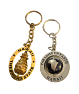 Hawaii Keychain Set Lot 2 Gold Metal &amp; State Pineapple Key Chain Fob Sou... - $14.89