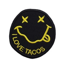 I Love Tacos Smiley Face Emoji Embroidered Iron-on Patch 3&quot; x 2.75&quot; Happy Funny  - £4.38 GBP