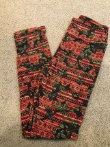 LuLaRoe One Size Geometric Floral Pattern Leggings OS Red Green Aztec Triangle - £14.70 GBP
