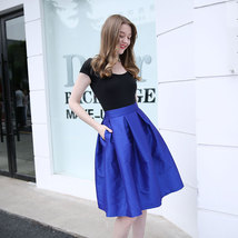 Royal Blue A-line Taffeta Midi Skirt Outfit Women Custom Size Pleated Skirt image 7