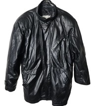 Pelle Studio Men XL Leather Heavy Black Full Zip Coat Over Coat Jacket - £50.88 GBP