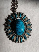 Rafaelian Signed Starburst Turquoise ? pendent, 24 inch necklace - £20.07 GBP
